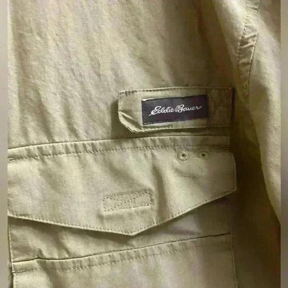 Eddie Bauer Light Olive Hunting/Fishing Outdoor Button Breathable Flap Shirt TL - Picture 3 of 10